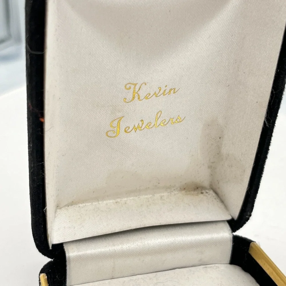 Vintage Kevin Jewelers Black Velvet Jewelry Gift Box Gold Tone Trim Retro Lined